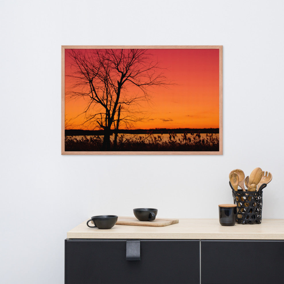 Burning Skies Rural Landscape Framed Photo Paper Wall Art Print, Red Oak, 24" X 36"