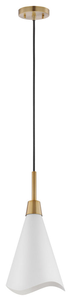 Tango 1-Light Small Pendant, Matte White With Burnished Brass