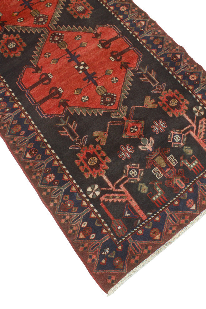 Fine Vintage Distressed Sanaz Red/Charcoal Runner, 3'4 x 9'8