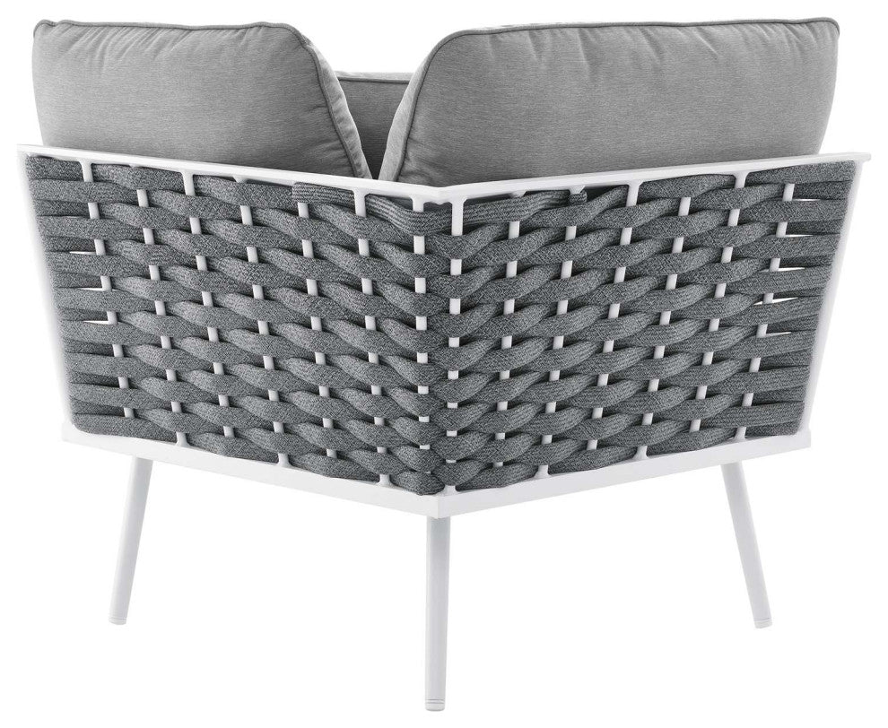 Sectional Sofa Table Set, White Gray, Aluminum, Modern, Outdoor Patio