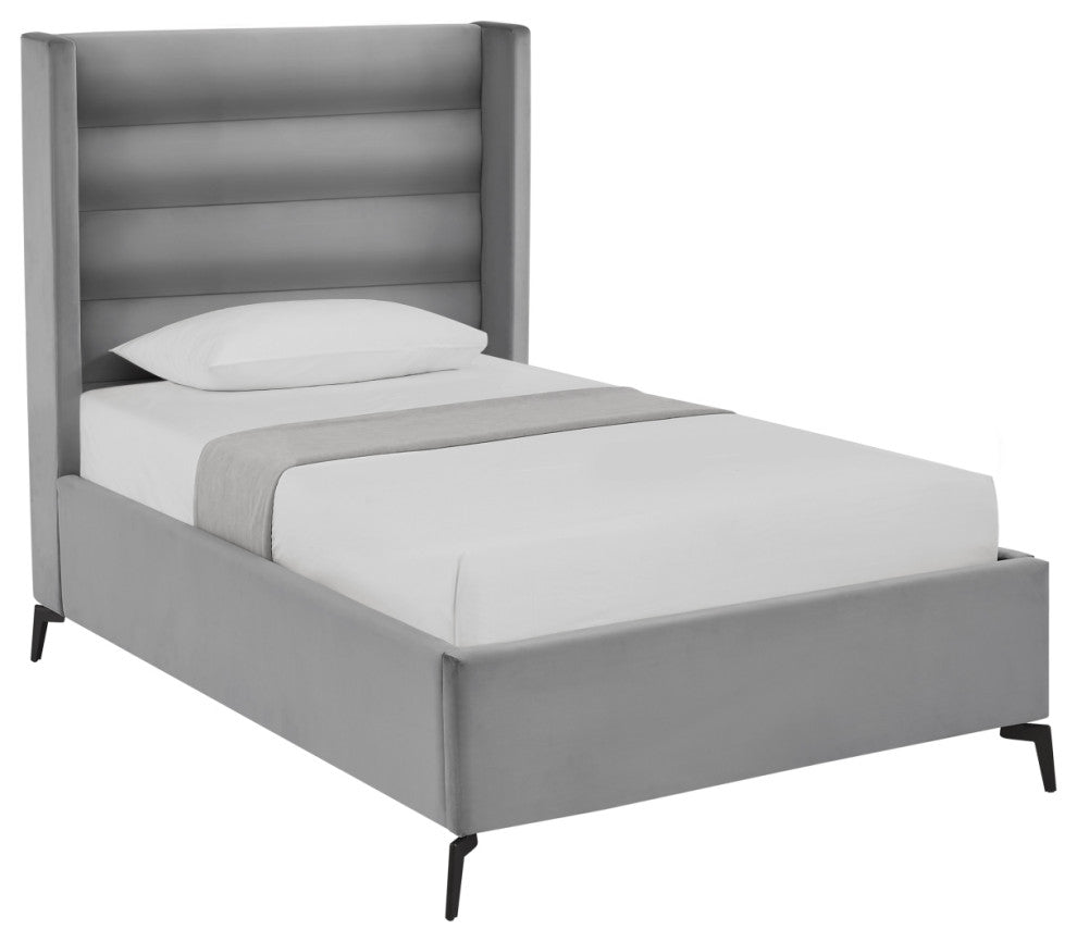 Inspired Home Alessio Bed, Upholstered, Light Gray Velvet Full