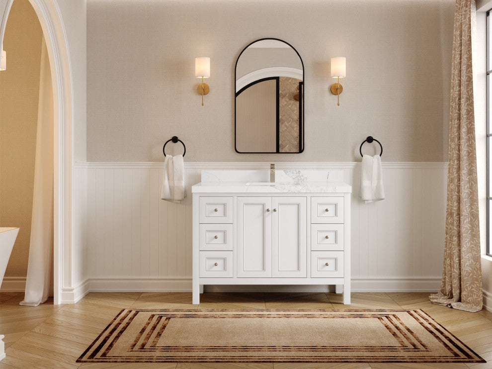 Nashville 48" Single Sink Bath Vanity, White 2" Calacatta Nuvo