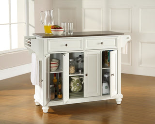 Cambridge Stainless Steel Top Kitchen Island, White Finish
