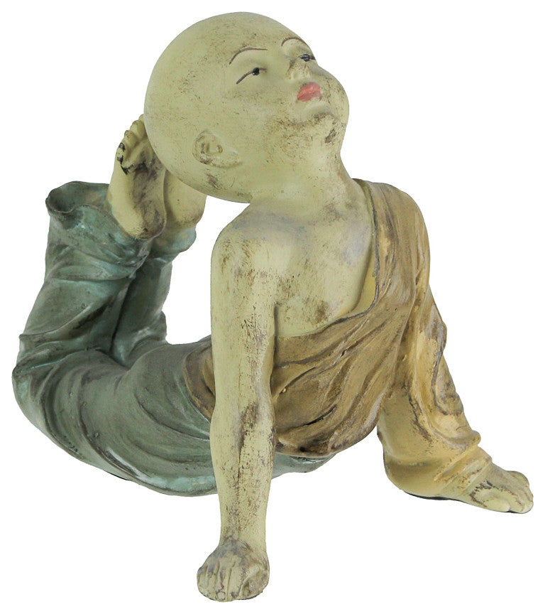 Beautiful Aged Finish Child Monk Yoga Bow Pose Statue 8,5 Inches High