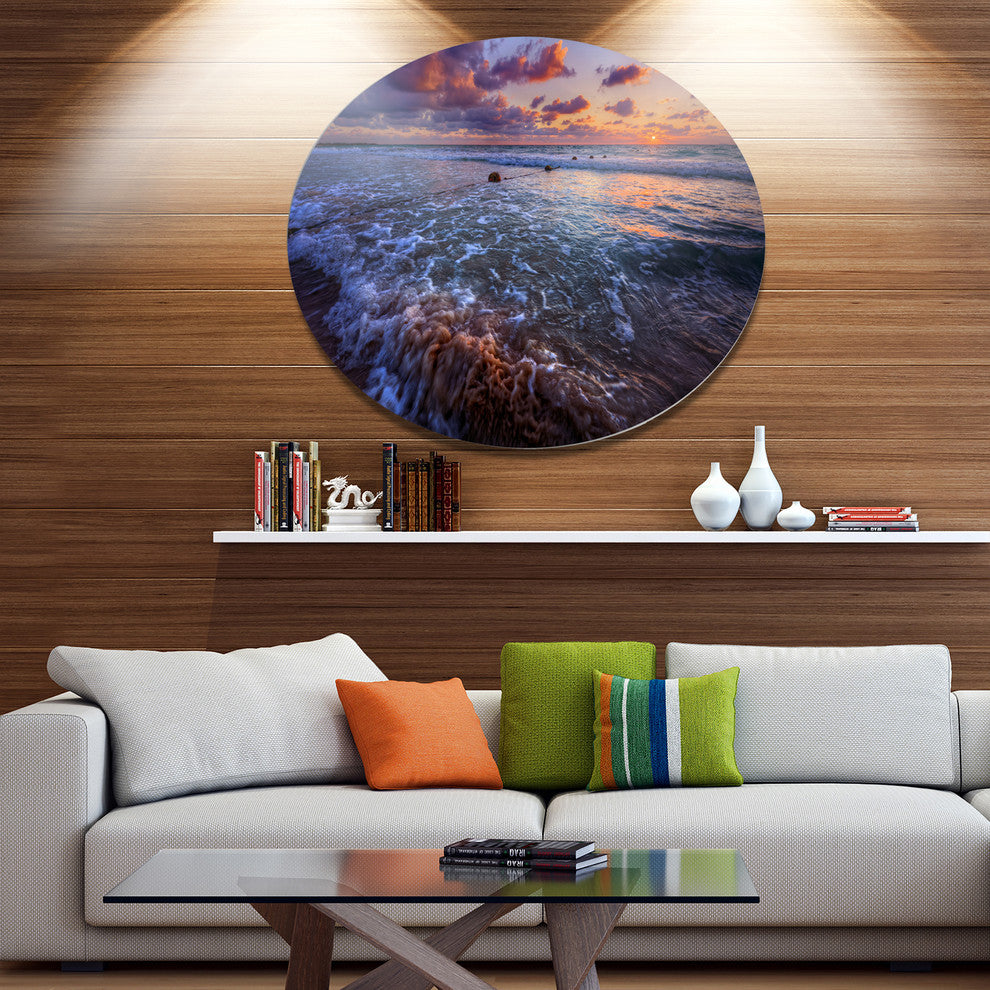 Cloudy Sky And Stormy Waves, Seashore Art Disc Metal Artwork, 23"