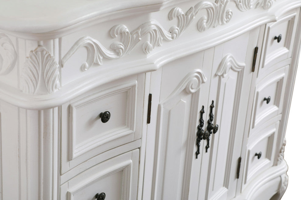 42" Single Bathroom Vanity, Antique White With Ivory White Engineered Marble