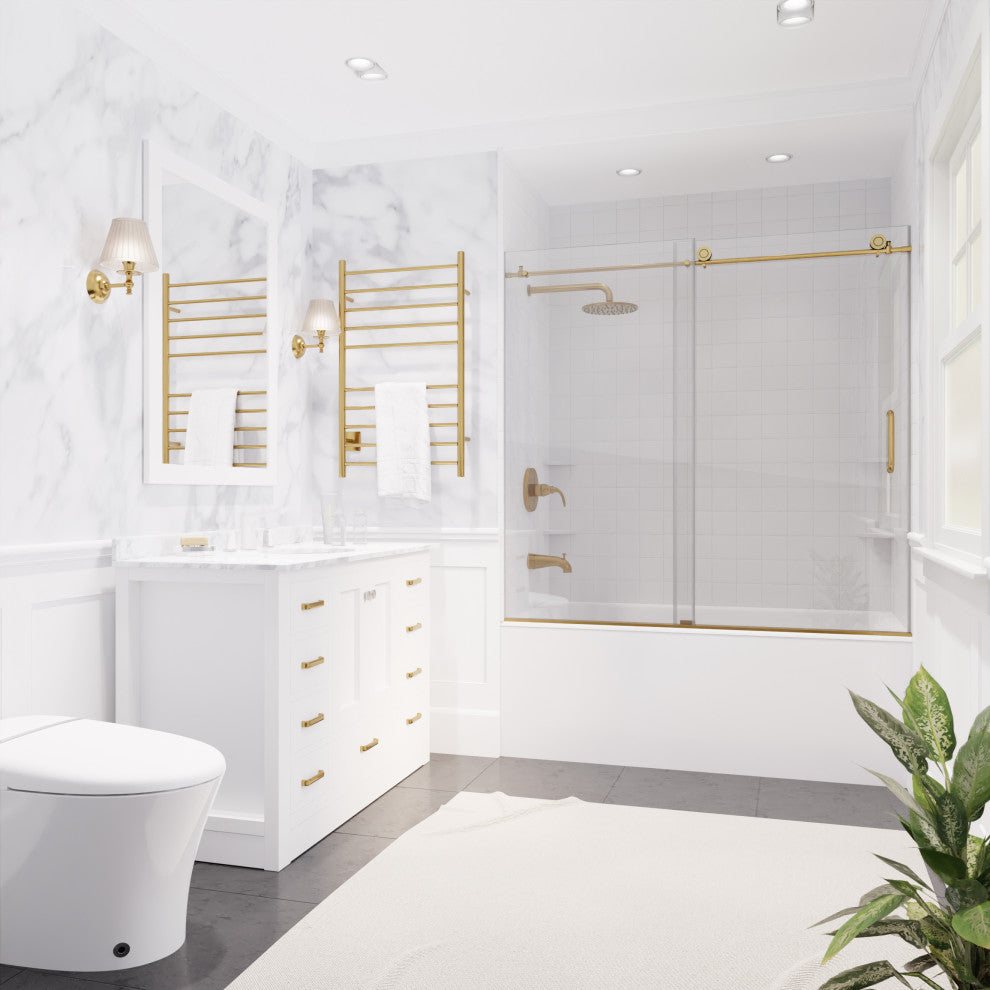 Raymore Series 60"x62" Frameless Sliding Tub Door, Brushed Gold