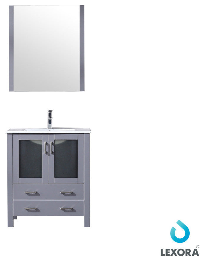 Volez 30" Dark Gray Single Vanity Integrated Top Sink, 28" Wall Mirror