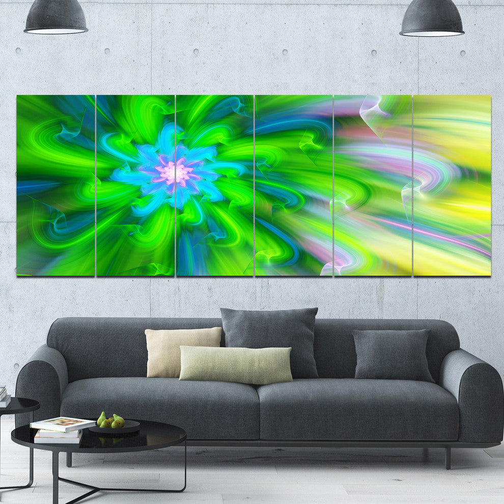 Dance of Green Flower Petals, Floral Canvas Art Print, 70"x28", 6 Panels