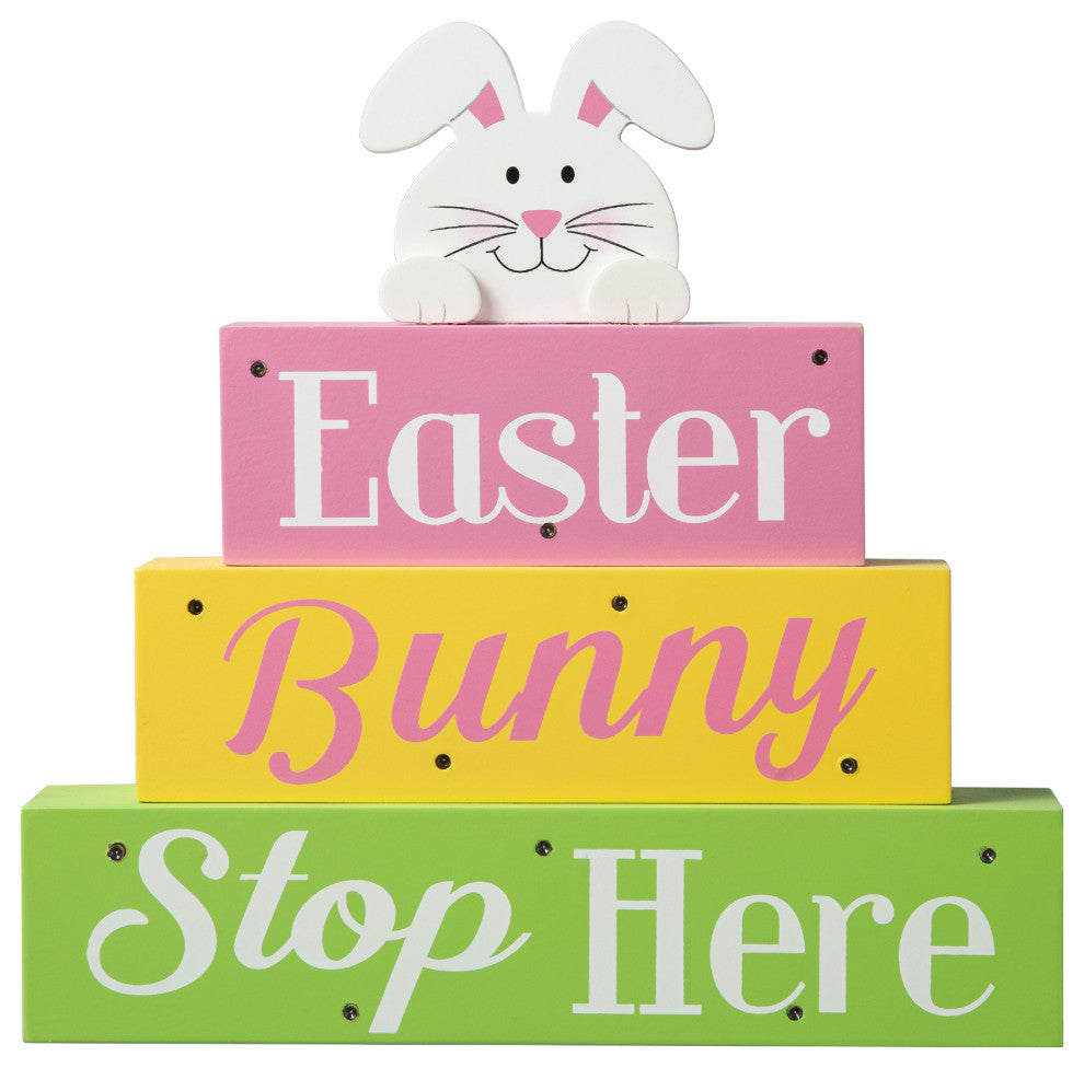 12"L Easter LED Lighted Wooden Bunny Block Word Sign