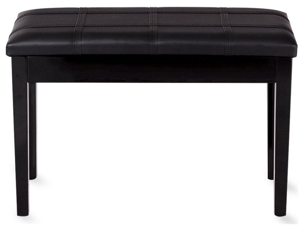 Costway Solid Wood PU Leather Piano Bench Padded Double Duet Seat Storage Black