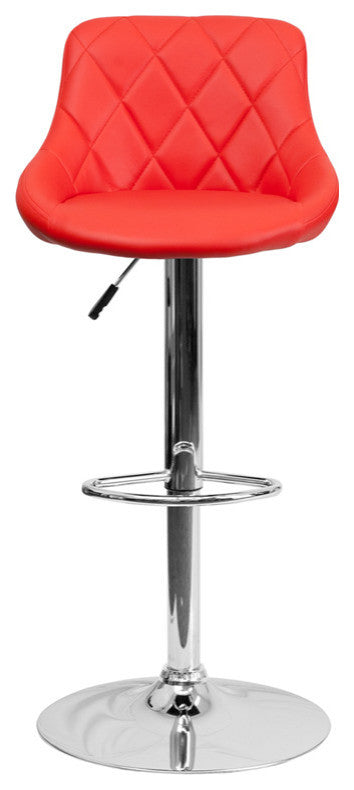 Contemporary Red Vinyl Bucket Seat Adjustable Barstool With Chrome Base