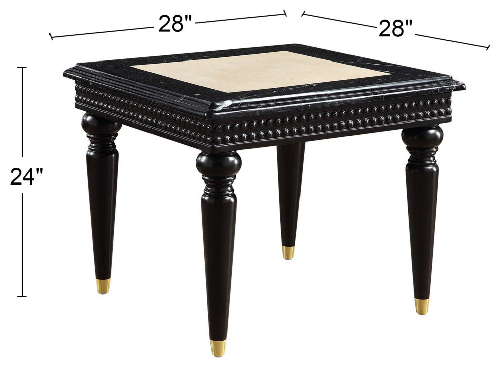 Lv01159 End Table With Marble Top, Marble Top & Black Finish, Tayden