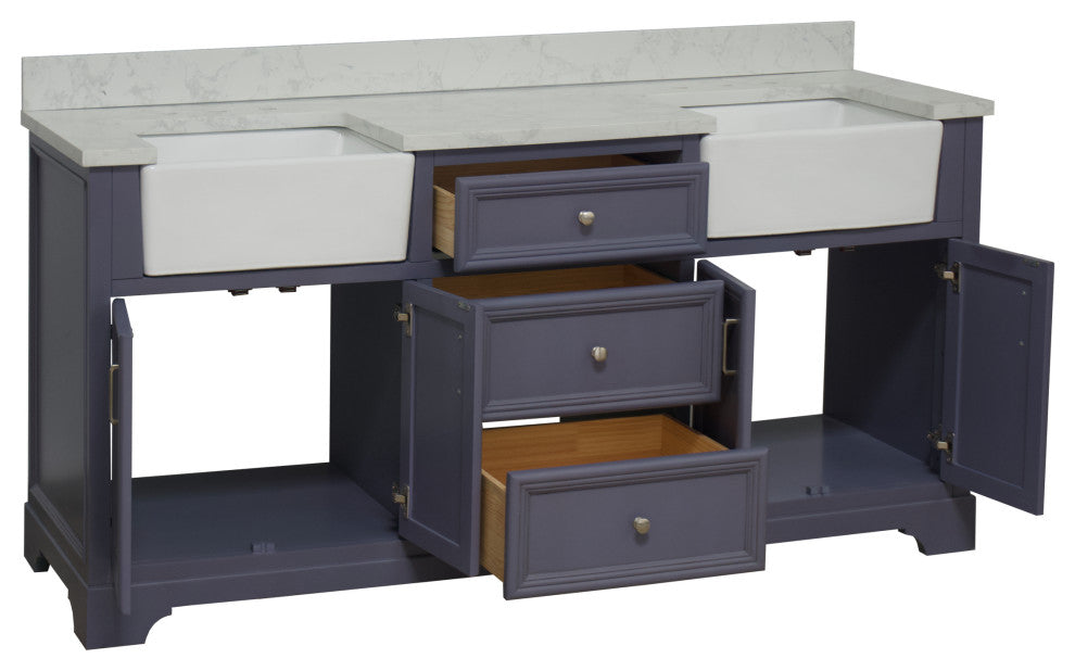 Zelda 72" Bathroom Vanity, Powder Gray, Engineered Carrara