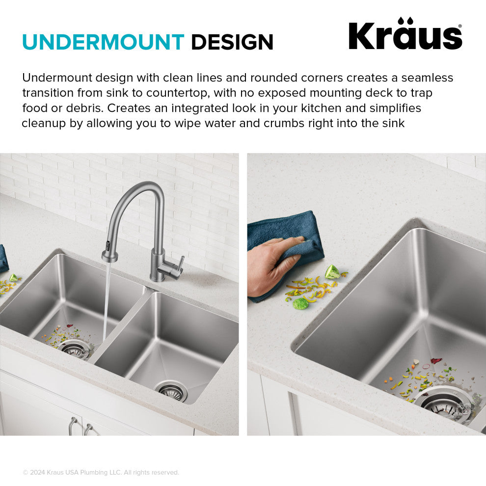 KRAUS Fairlane 33" Undermount 2-Bowl 18 Gauge Stainless Steel Kitchen Sink