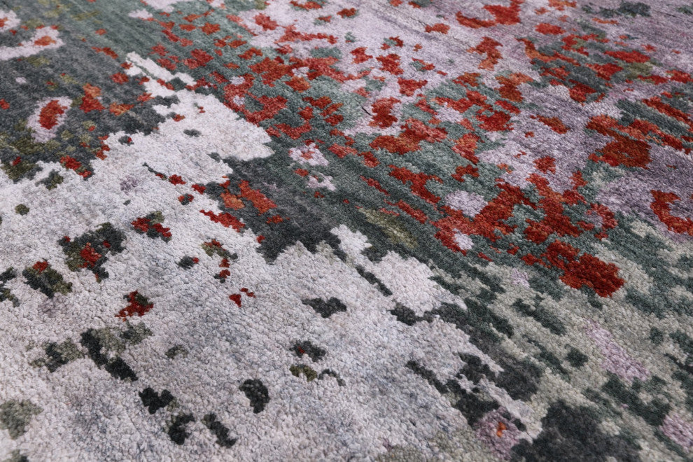 9' 0" X 11' 11"Abstract Wool and Silk Contemporary Hand Knotted Rug Q6331