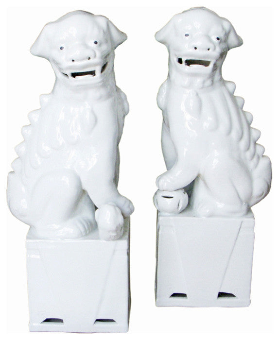Sitting Foo Dog Bookends, Set of 2, White, Small