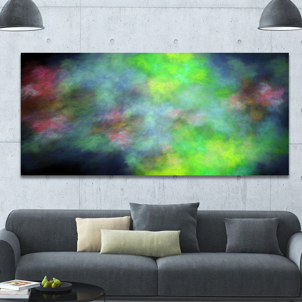 Green Blue Sky with Stars, Oversized Abstract Canvas Art Print, 60x28