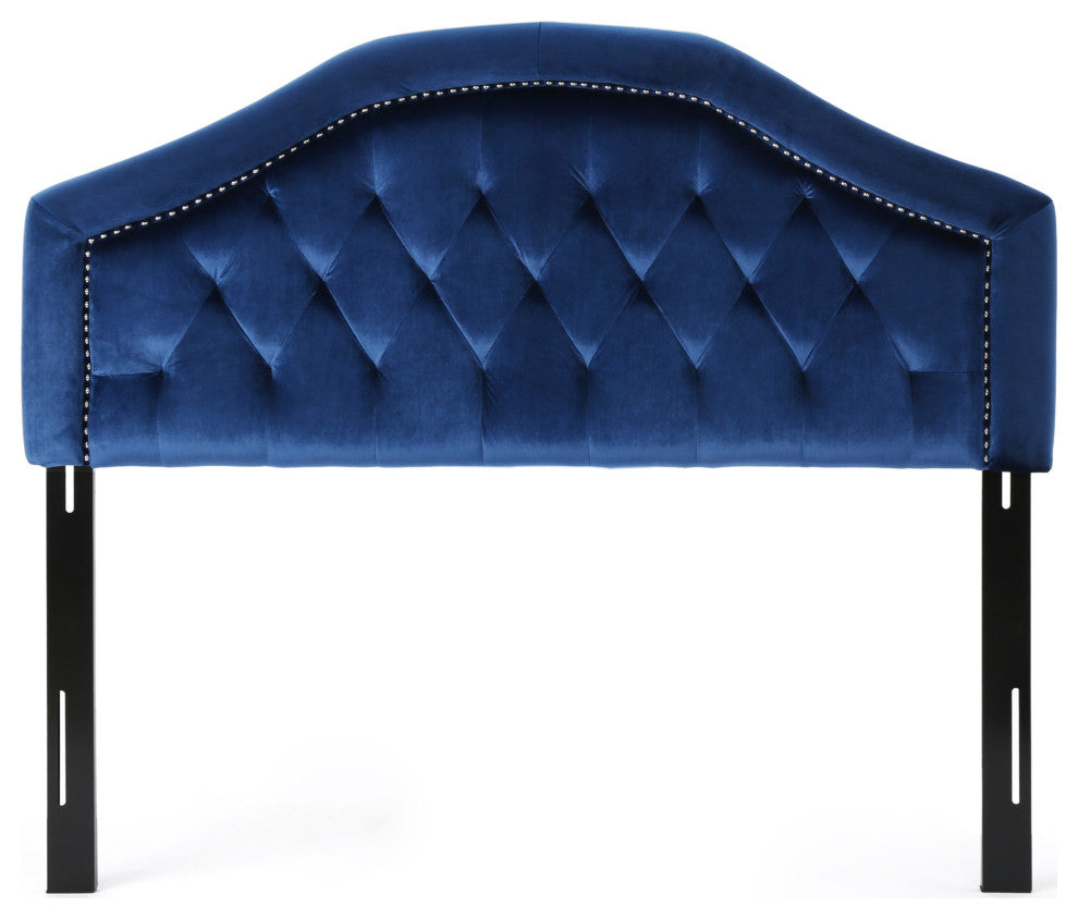 GDF Studio Lazarus New Velvet Studded Seam Tufted Queen/Full Headboard, Navy Blue