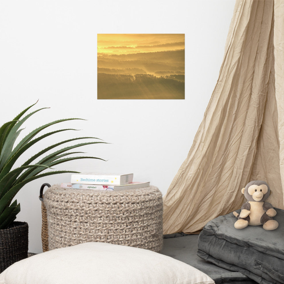 Golden Mist Valley - Hills & Mountain Range Landscape Wall Art Prints, 12" X 16"