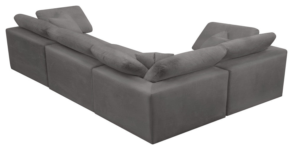 Cozy Velvet Upholstered Comfort L-Shaped Modular Sectional, Grey, 4-Piece: 1 Armless Chair, 3 Corner Chair