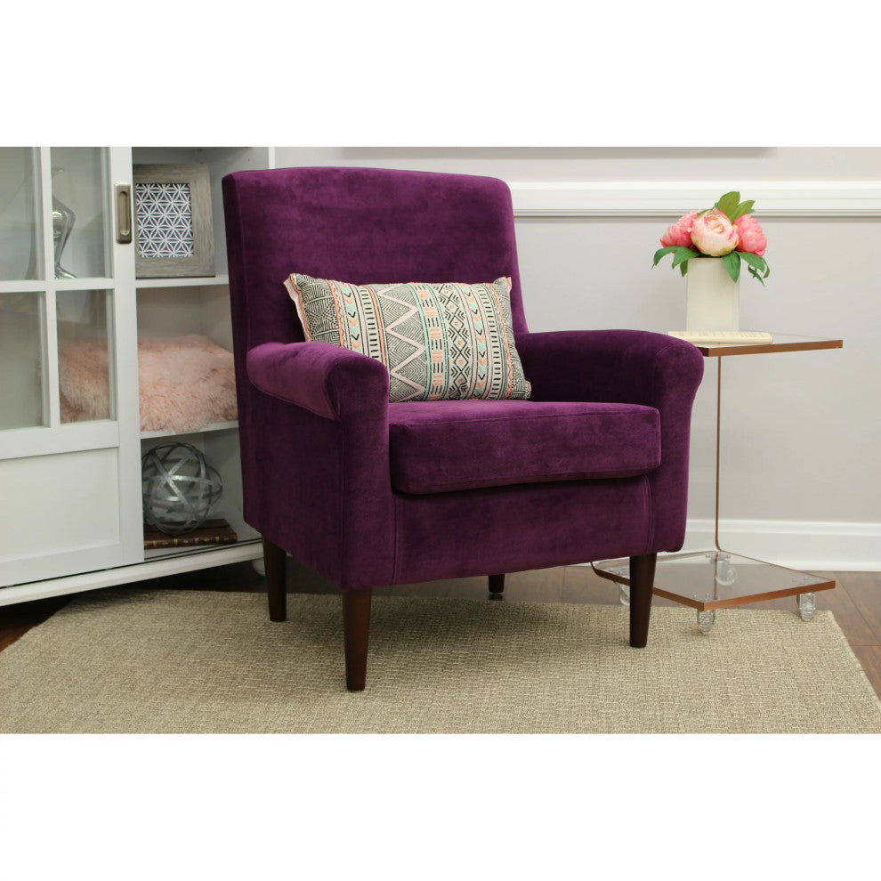 Contemporary Brown Rolled Arm Lounge Chair with Padded Upholstered Seat, Purple