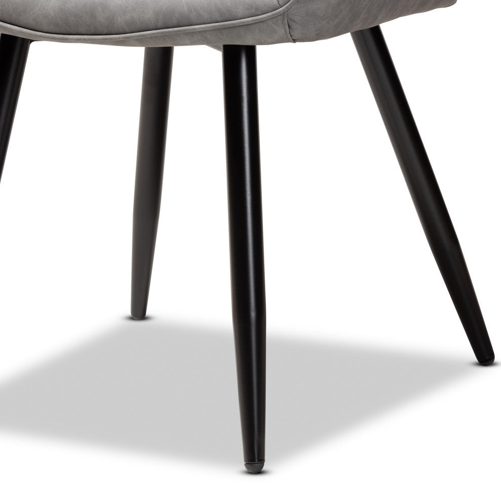 Arcelia Mid-Century Gray Faux Leather and Black Metal 4-Piece Dining Chair Set