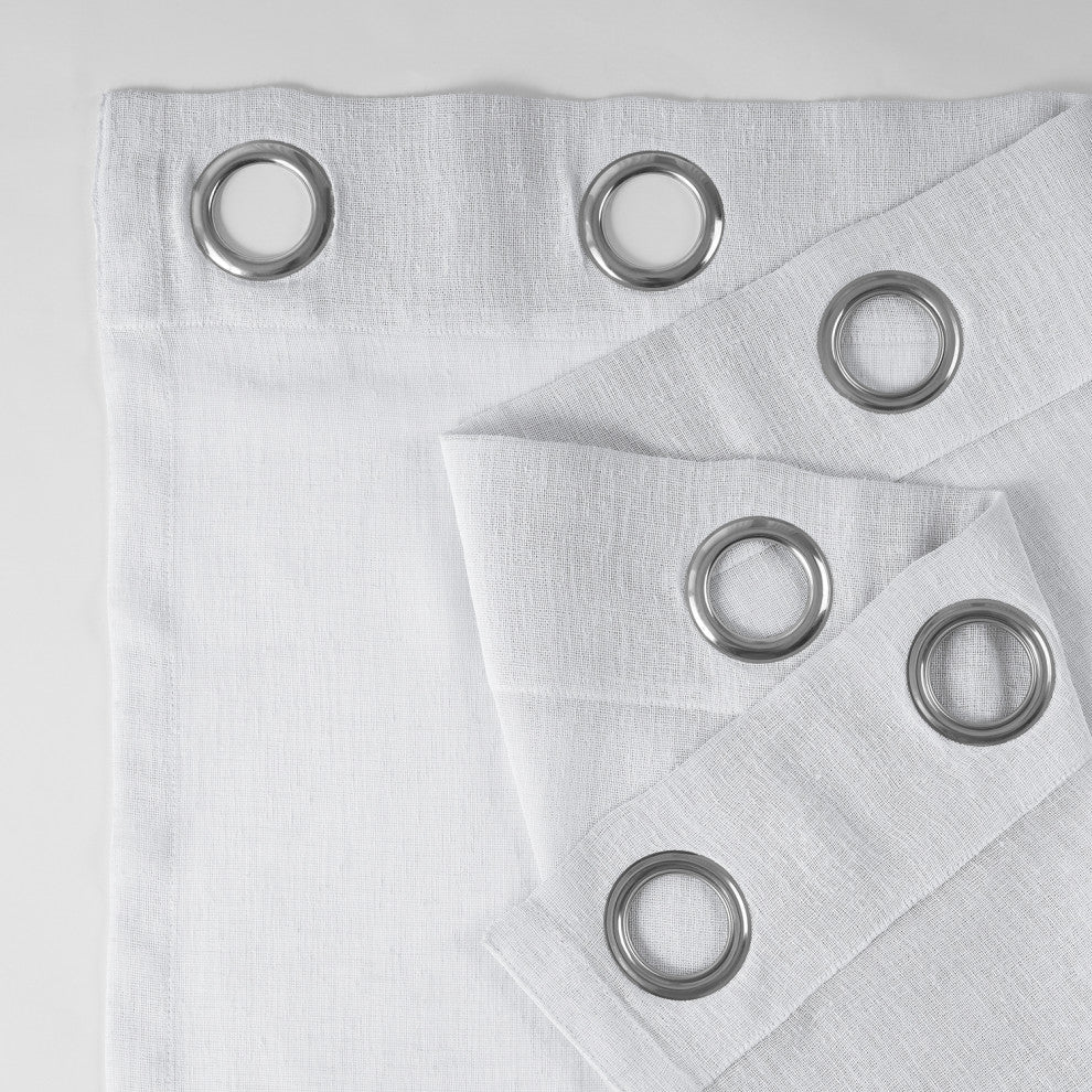 Grommet Solid FauxLinen Sheer Curtain, Single Panel, Aspen White, 50"x108"
