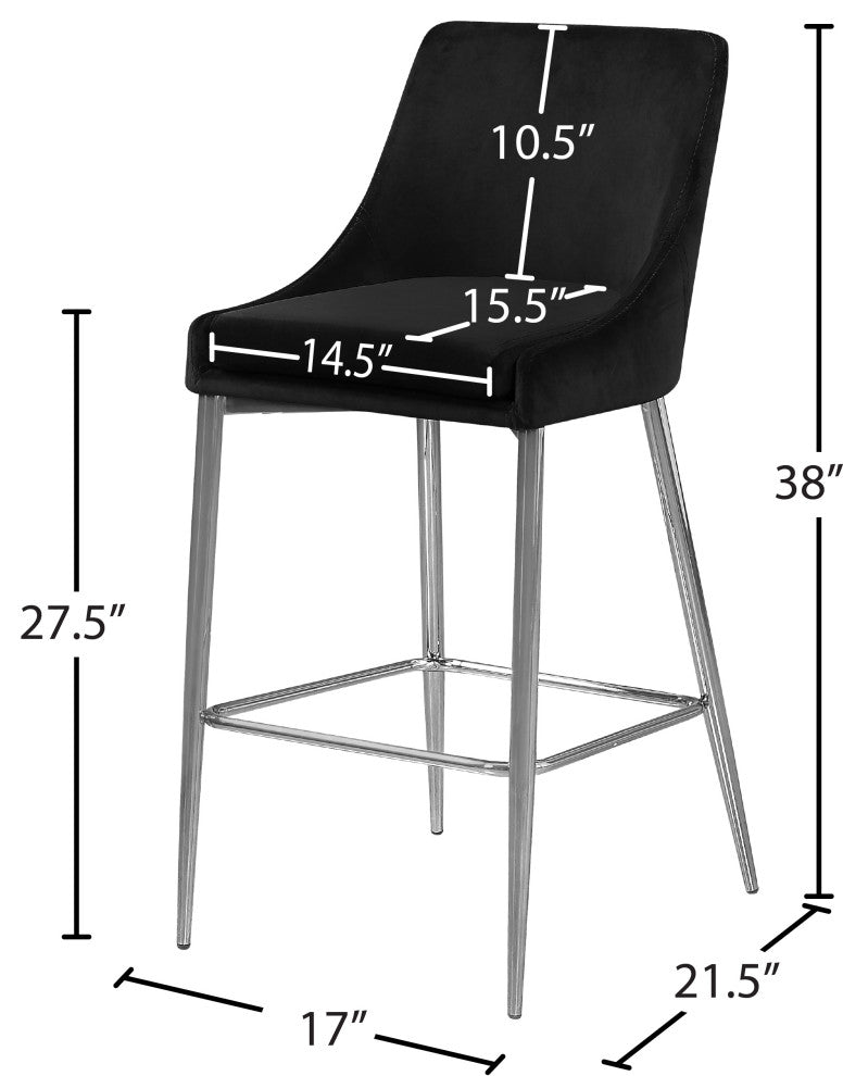 Karina Velvet Stool (Set of 2), Black, Chrome Base