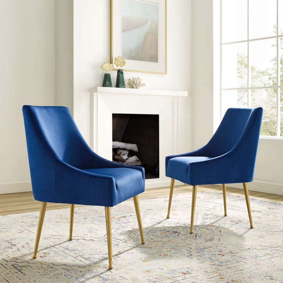 Discern Upholstered Performance Velvet Dining Chair Set of 2 - Navy