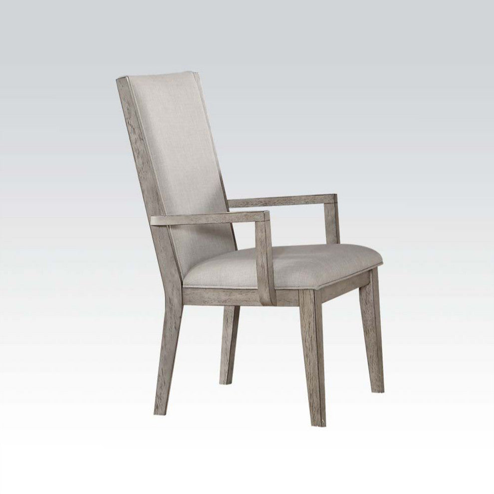 Set of 2 Fabric Arm Chair, Gray Oak Finish