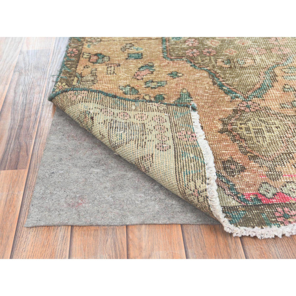 Cafe Au Lait Brown Worn Wool Hand Knotted Vintage Persian Tabriz Rug 3'x4'5"