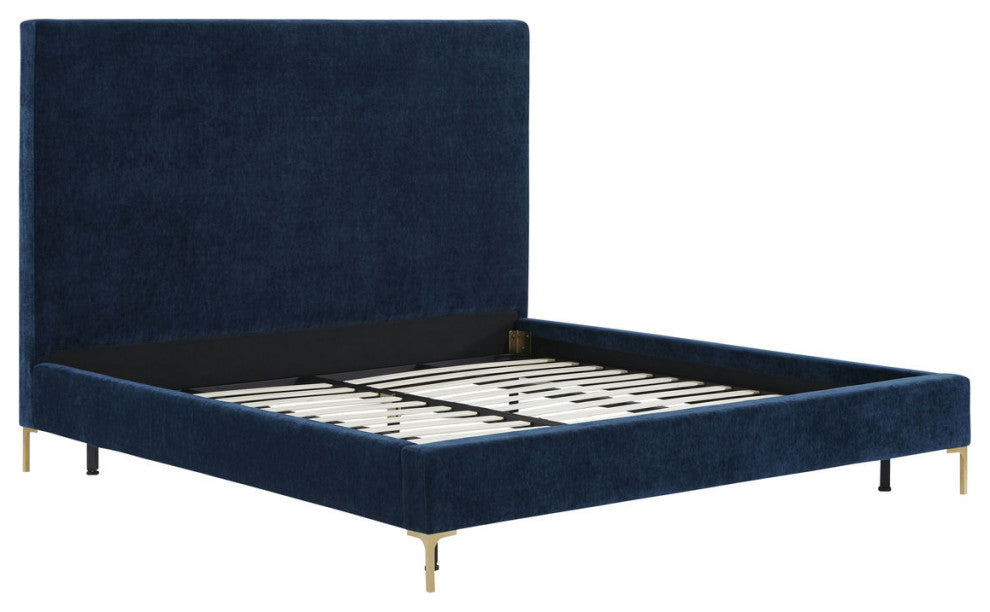 TOV Furniture Delilah Navy Textured Velvet Bed in King