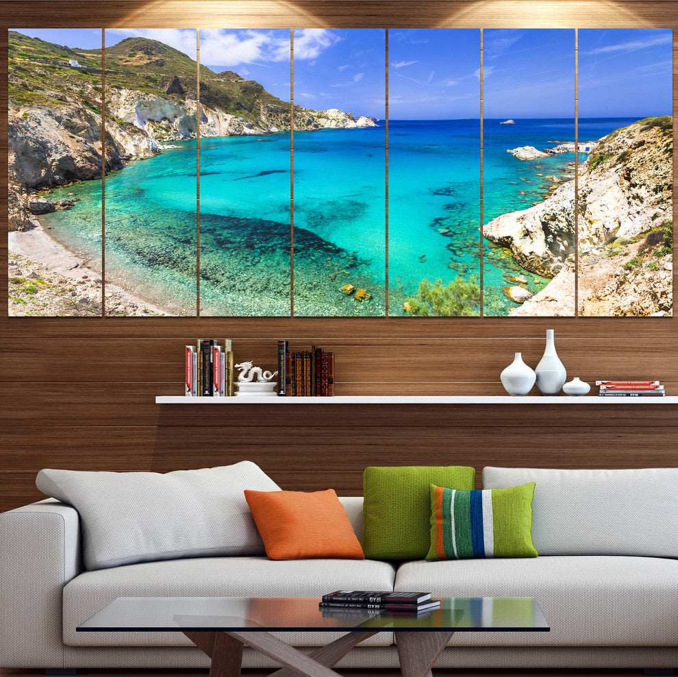 Greece Beaches of Milos Island, Landscape Canvas Art Print, 83"x32", 7 Panels