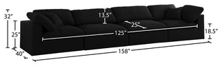 Serene Linen Textured Fabric Deluxe Comfort 4-Piece Modular Sofa, Black