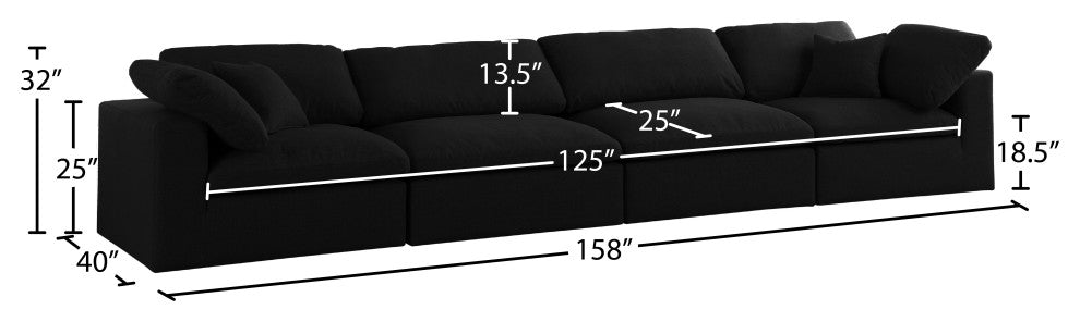 Serene Linen Textured Fabric Deluxe Comfort 4-Piece Modular Sofa, Black