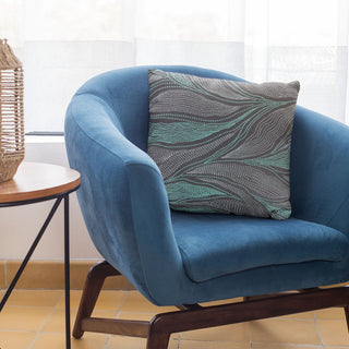 Plutus Blue Leafs Floral Luxury Throw Pillow, 18"x18"