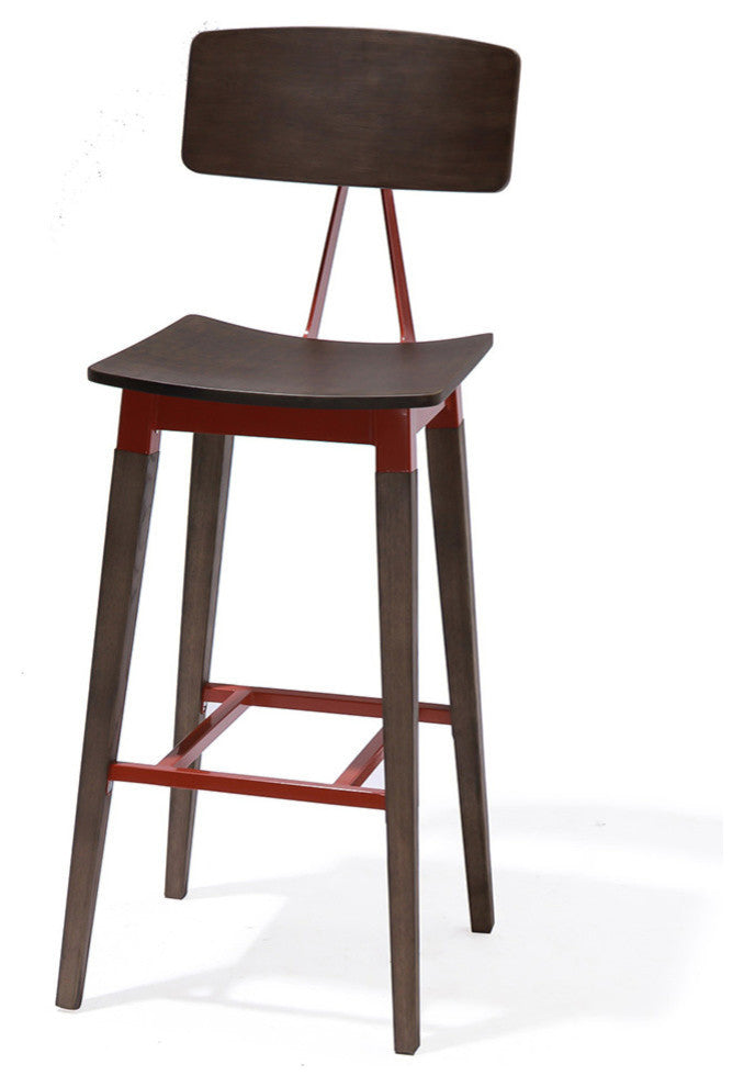 Abbott Retro Contemporary Wood/Steel Barstool - Ash/Brick Red