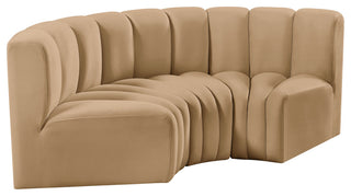 Arc Velvet Upholstered 3-Pc. Inward Curved Modular Sectional, Camel