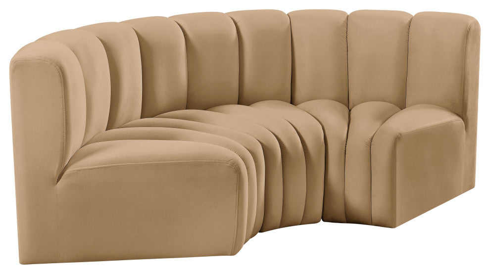 Arc Velvet Upholstered 3-Pc. Inward Curved Modular Sectional, Camel