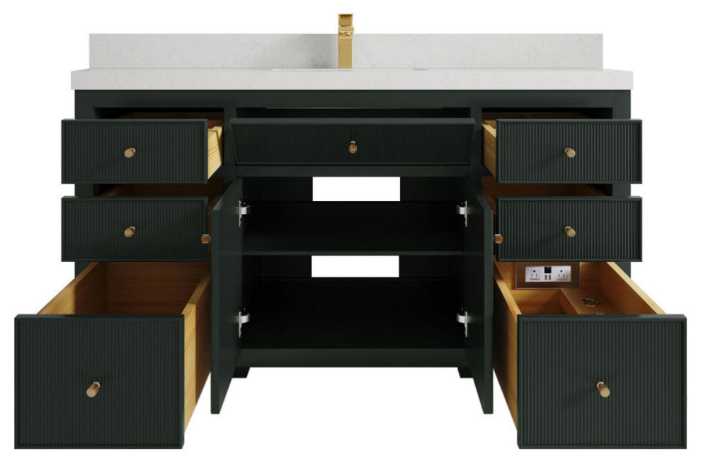 Sonoma 60 Single Bathroom Vanity in Dark Forest Green with 2" Carrara Quartz