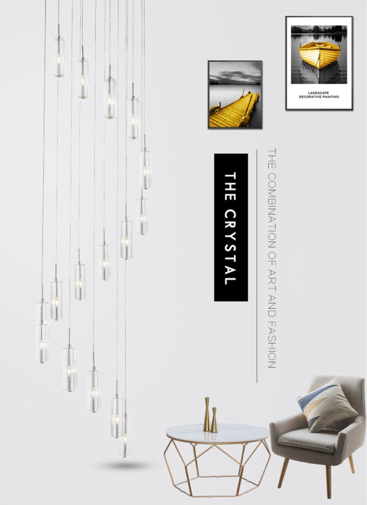 Cannes | Staircase Pendant Crystal Long Light Fixture, 6 Lights