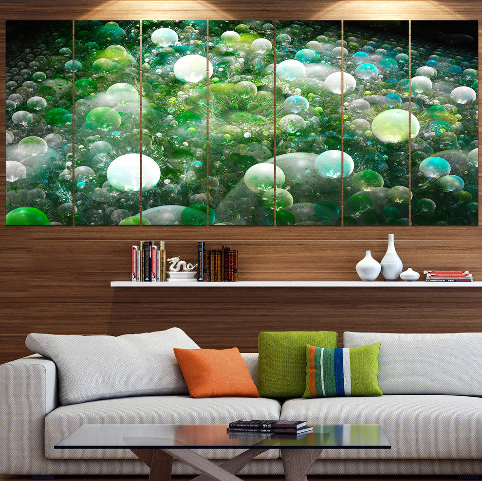 Green Fractal Molecule Pattern, Abstract Wall Art Canvas, 83"x32", 7 Panels
