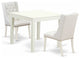3Pc Dining Set, 1 Table, 2 Light Grey Chairs, Button Tufted Back, Linen White