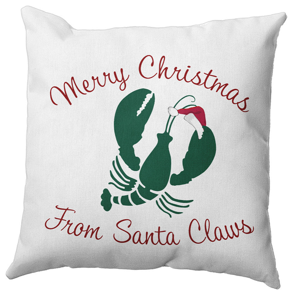 Santa Claws Lobster Accent Pillow, Forest Green, 16"x16"