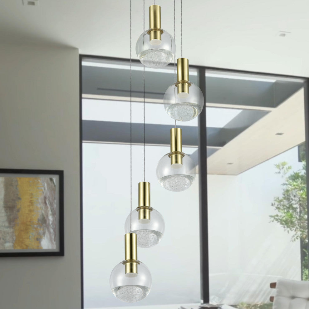 Sienna 5-Light ETL Certified Integrated LED Chandelier Lighting Fixture, Brass