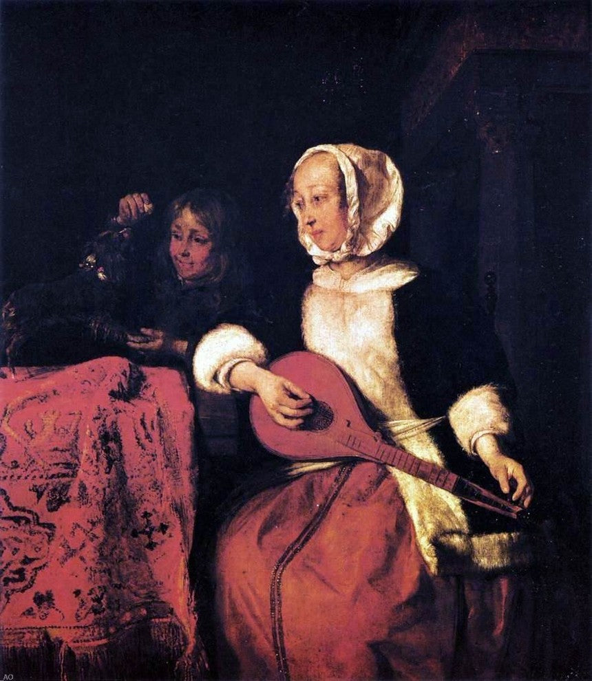 Gabriel Metsu Woman Tuning a Mandolin Wall Decal