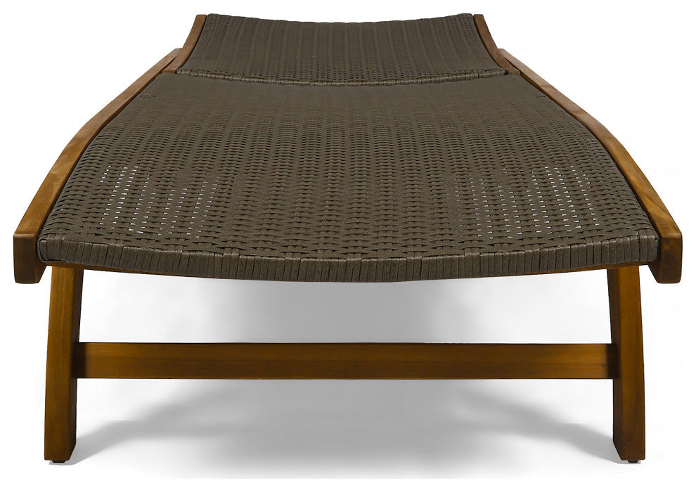 GDF Studio Kimberley Outdoor Chaise Lounge With Pull-Out Tray, Set of 2, Brown/Teak Finish