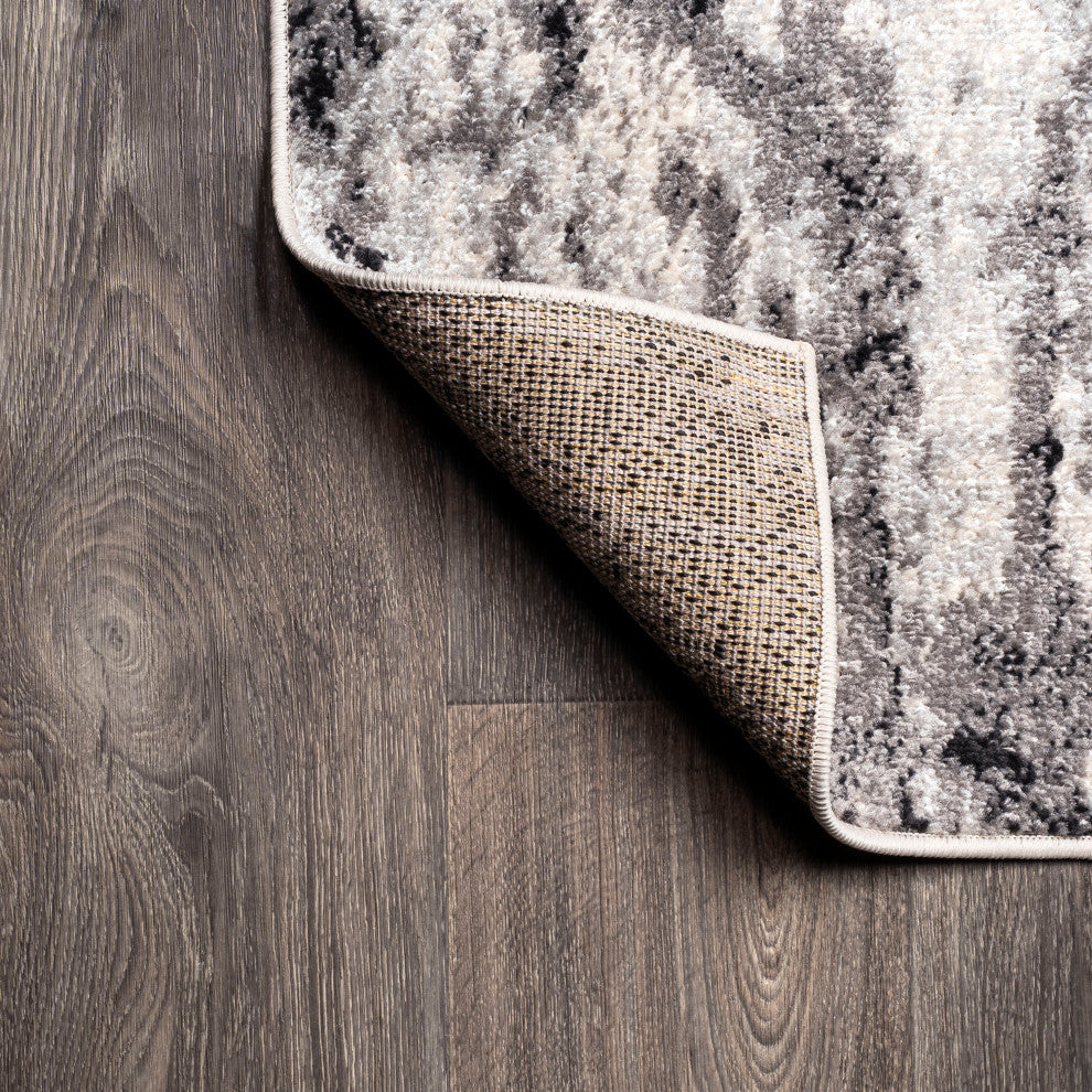 Storm Modern Abstract Area Rug, Gray/Cream, 2 X 8