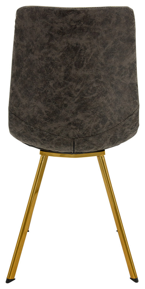 LeisureMod Markley Leather Dining Chair With Gold Legs Set of 2, Gray